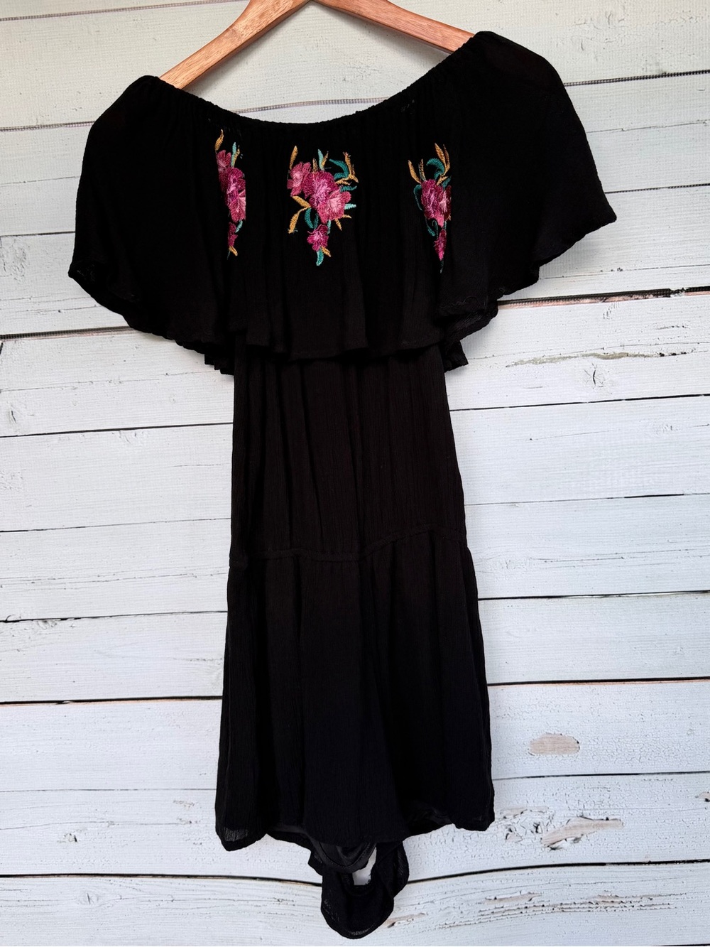 Japna Embroidered Off-The-Shoulder Ruffle Romper - Size Small - Picture 3 of 6